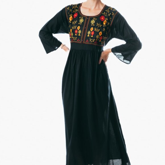 Women's Floral Maxi Dress Summer Beach Sleeve Long Boho Sundress casual black - Picture 2 of 4